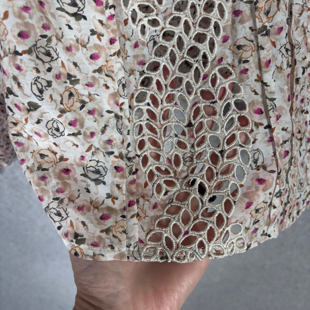 WHBM Eyelet Embroidered Floral Ruffle Blouse Sz M Cotton Silk Feminine Coquette - Picture 5 of 11